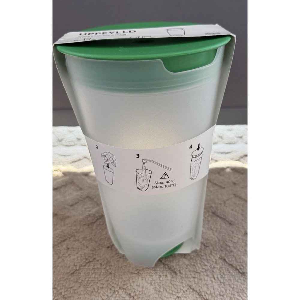 New Ikea UPPFYLLD Salad shaker with strainer, bright green/clear, 47‎ oz
